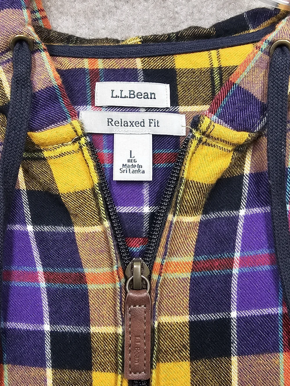 L.L.Bean Plaid Flannel Hooded Jacket Large Relaxed Fit Full Zip Cotton Y2K